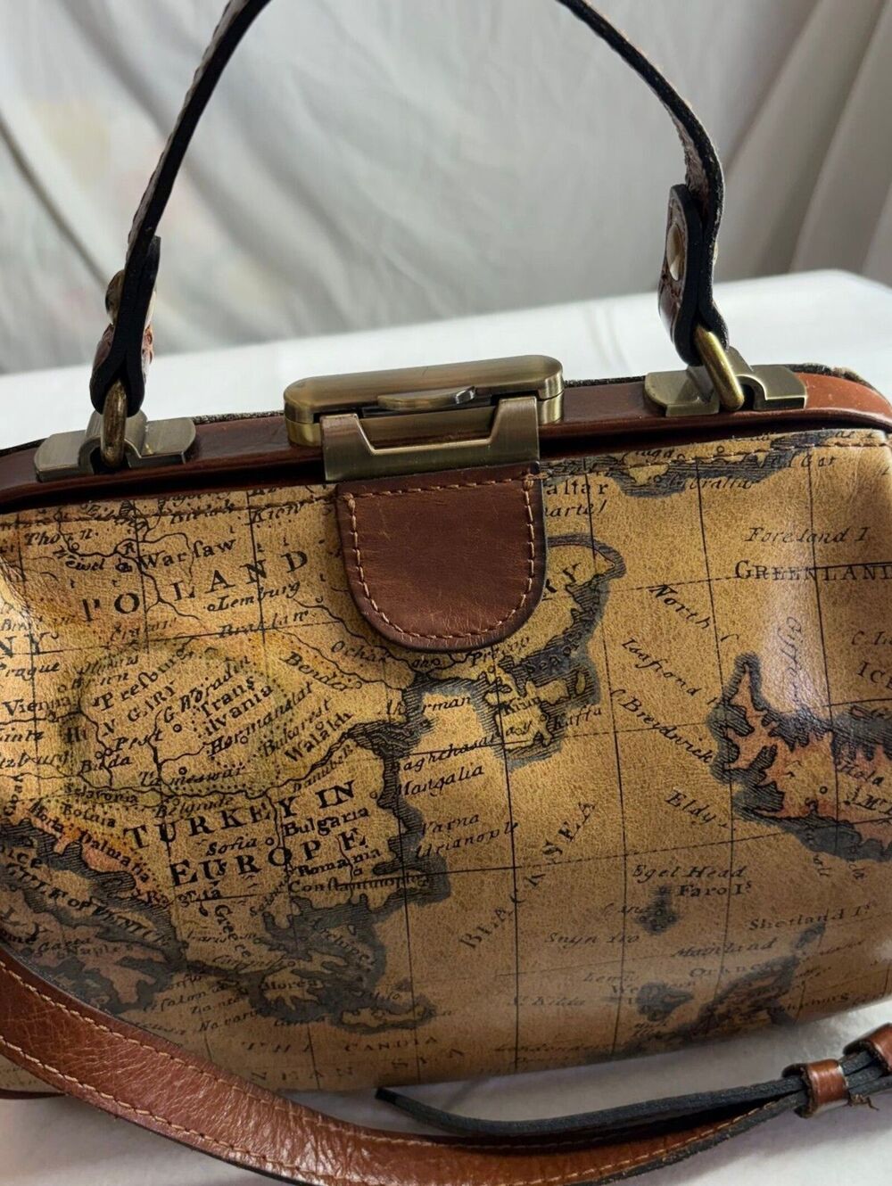 Patricia Nash Gracchi Frame European Map Collection Leather Crossbody Bag